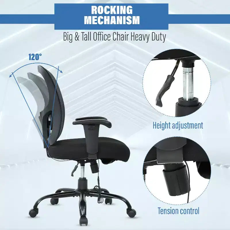 FDW Big and Tall Office Chair with Adjustable Lumbar Support 400lbs Weight Capacity & Seat Massage Function for Adults