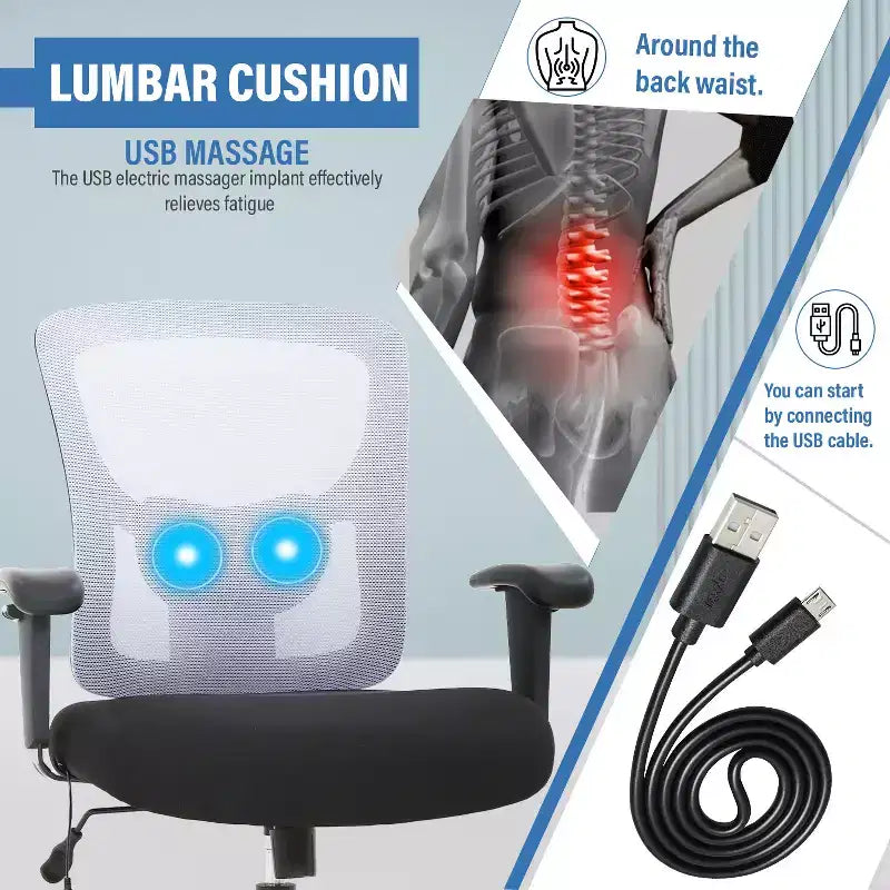 FDW Big and Tall Office Chair with Adjustable Lumbar Support 400lbs Weight Capacity & Seat Massage Function for Adults