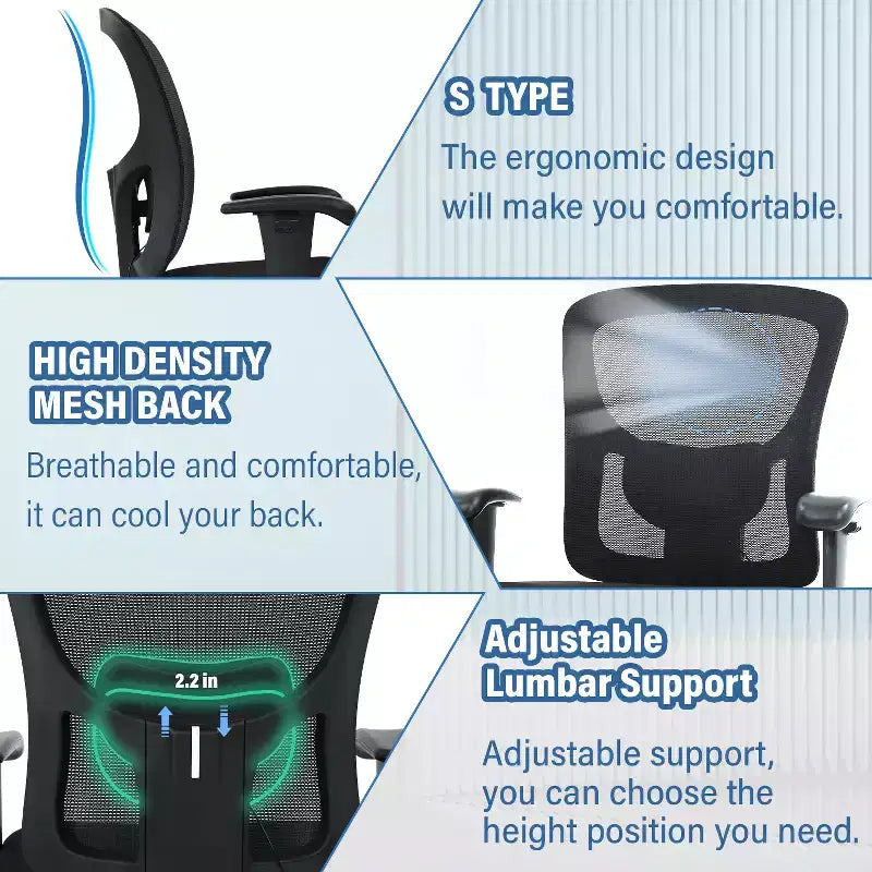 FDW Big and Tall Office Chair with Adjustable Lumbar Support 400lbs Weight Capacity & Seat Massage Function for Adults