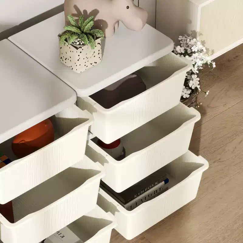 29.5 3-Tier Kids Toy Storage Organizer with 9 Removable Drawers, Child-Safe Design, Cream White