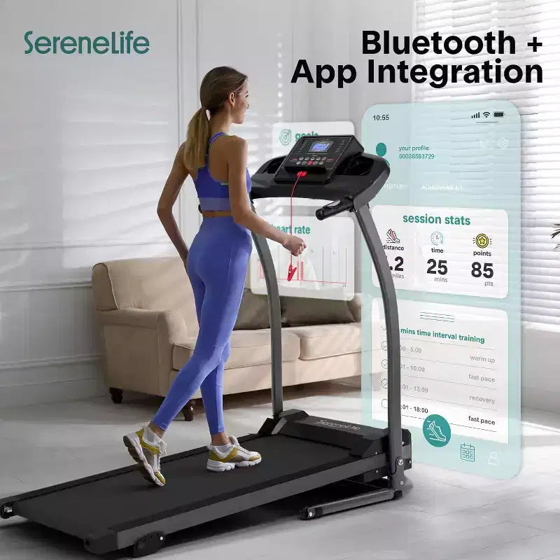 Tapis roulant pieghevole SereneLife per la casa – Compatto, salvaspazio, velocità regolabile con display LCD e programmi integrati