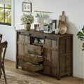 Hausource 3 Drawers Kitchen Storage Cabinet Sideboard Buffet Cupboard Sliding Barn Door