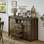 Hausource 3 Drawers Kitchen Storage Cabinet Sideboard Buffet Cupboard Sliding Barn Door