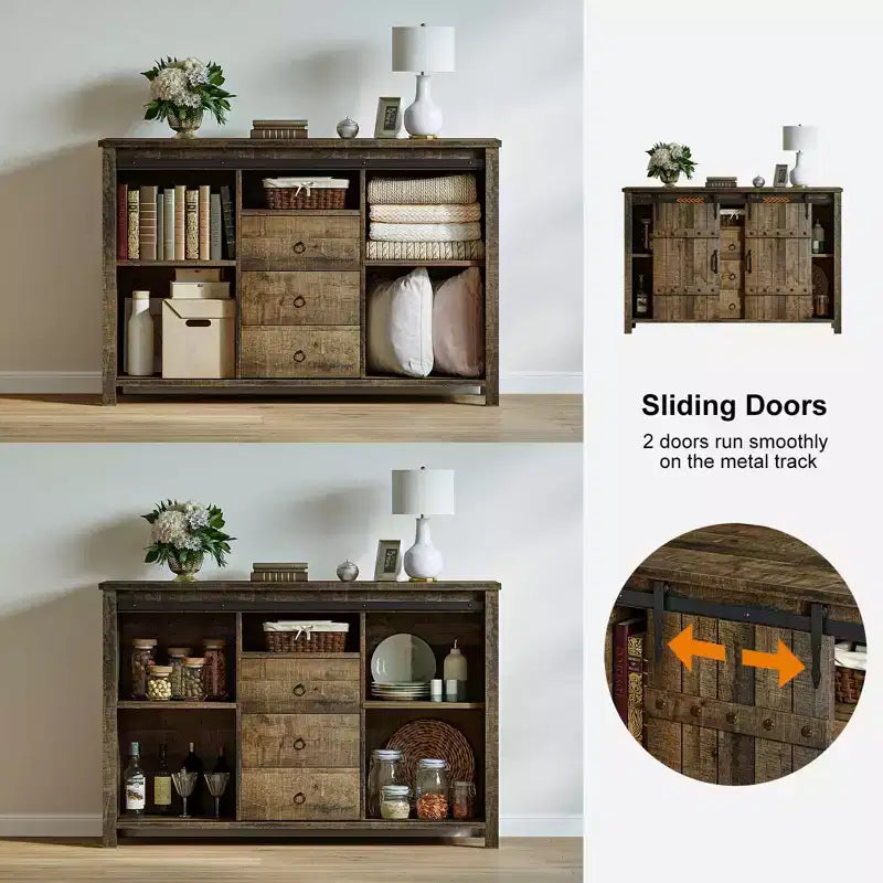 Mobile credenza da cucina Hausource con 3 cassetti e anta scorrevole a fienile