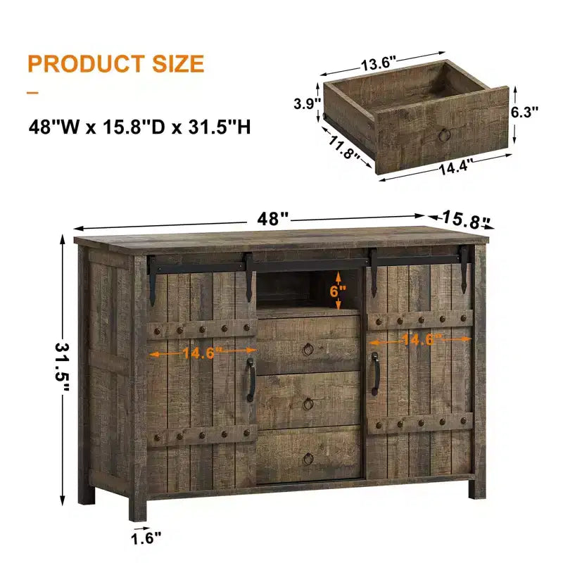 Mobile credenza da cucina Hausource con 3 cassetti e anta scorrevole a fienile