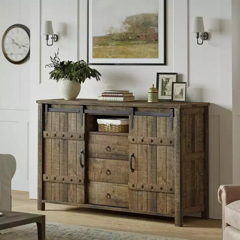 Mobile credenza da cucina Hausource con 3 cassetti e anta scorrevole a fienile