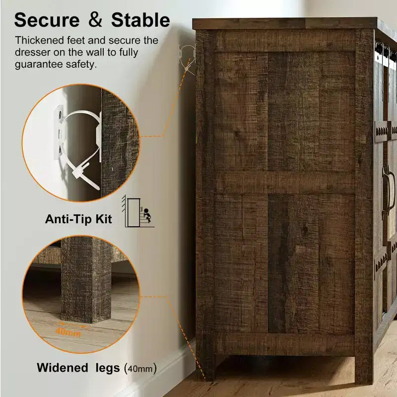 Mobile credenza da cucina Hausource con 3 cassetti e anta scorrevole a fienile