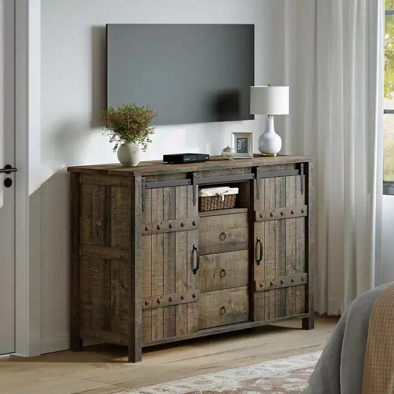 Mobile credenza da cucina Hausource con 3 cassetti e anta scorrevole a fienile