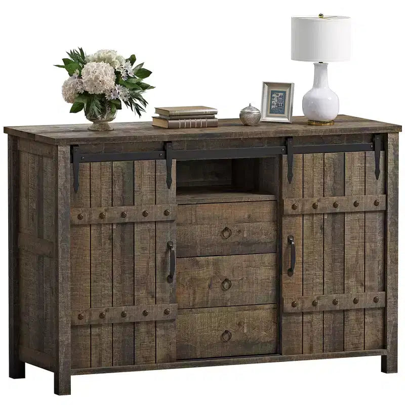Mobile credenza da cucina Hausource con 3 cassetti e anta scorrevole a fienile