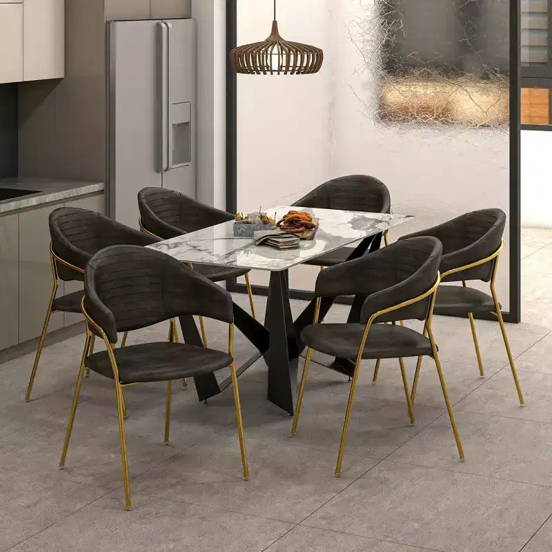 Sedia da pranzo LeisureMod imbottita in pelle e velluto, sedile e schienale ergonomici imbottiti, base resistente in acciaio inossidabile Poltrona di design Serie Bella