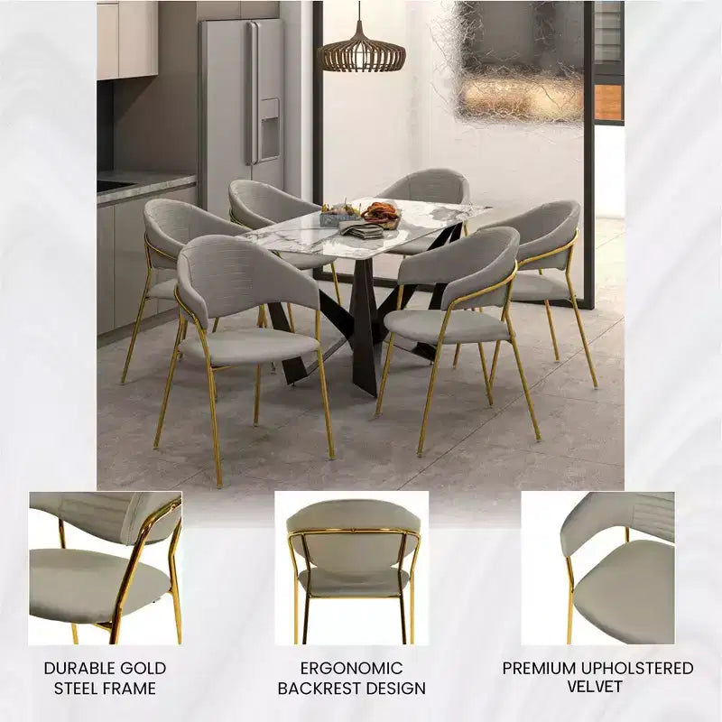 Sedia da pranzo LeisureMod imbottita in pelle e velluto, sedile e schienale ergonomici imbottiti, base resistente in acciaio inossidabile Poltrona di design Serie Bella