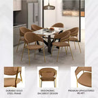 Sedia da pranzo LeisureMod imbottita in pelle e velluto, sedile e schienale ergonomici imbottiti, base resistente in acciaio inossidabile Poltrona di design Serie Bella