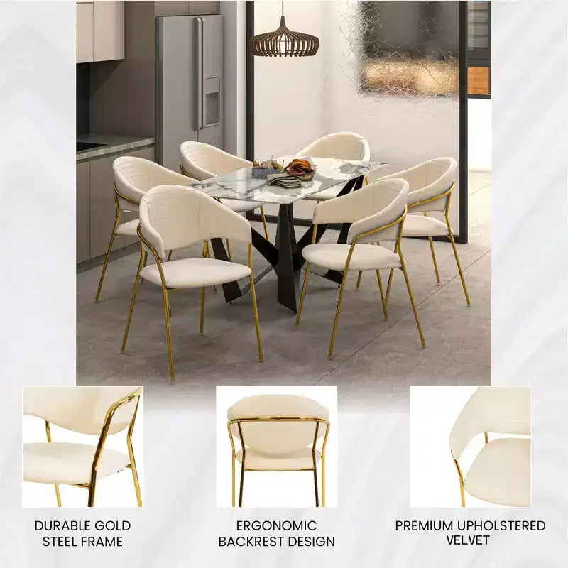 Sedia da pranzo LeisureMod imbottita in pelle e velluto, sedile e schienale ergonomici imbottiti, base resistente in acciaio inossidabile Poltrona di design Serie Bella