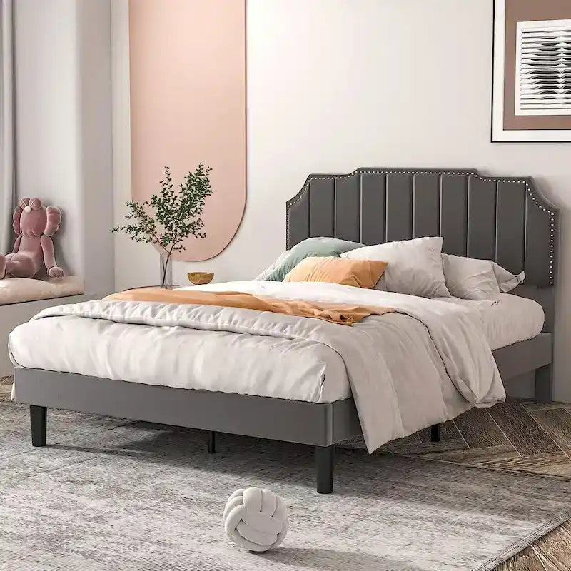 Javlergo Base Letto Imbottita con Testiera Regolabile Rifinita con Borchie, Nessuna Rete a Molle Necessaria
