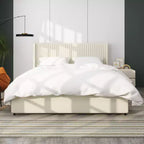 Christopher Knight Home Gelia Upholstered Queen Size Bed with Wingback Headboard and 2-Drawers, Ivory