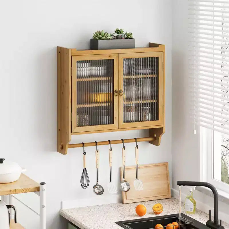 Kitchen Wall Cabinet With Towel Rack, 24.8''Glass Door Vintage Double Door Wall Cabinet With Three Tiers of Storage, for Bathroom, Kitchen,Dining Room
