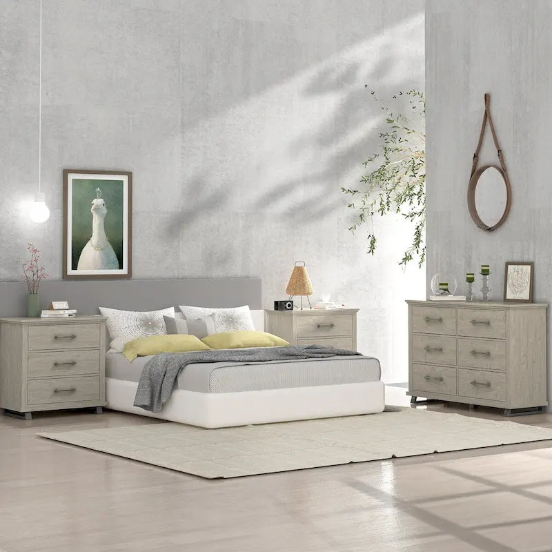 Set camera da letto in 3 pezzi stile fattoria - 2 comodini e 1 cassettiera