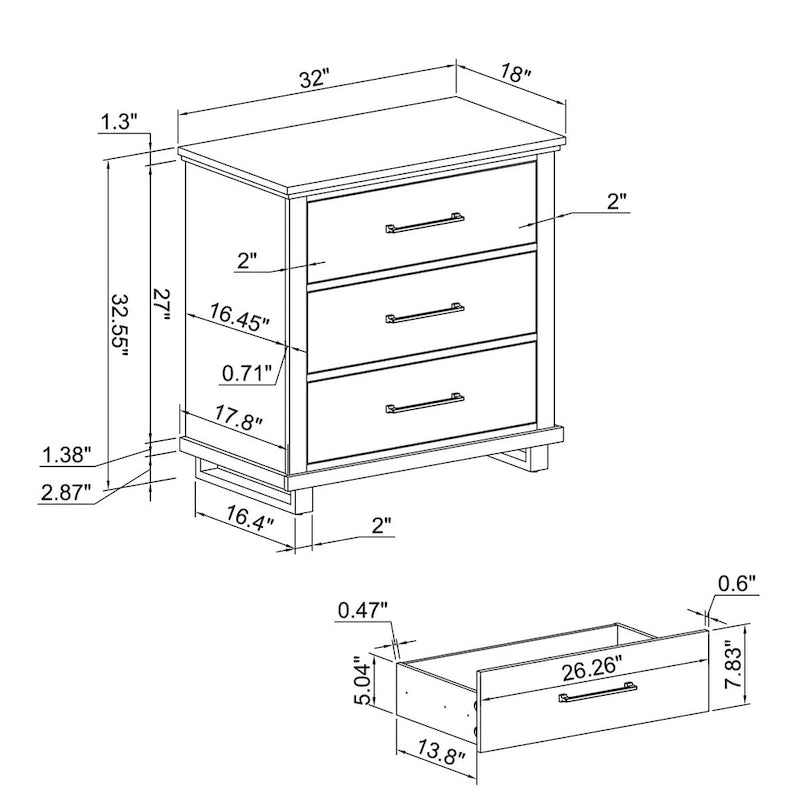 Set camera da letto in 3 pezzi stile fattoria - 2 comodini e 1 cassettiera