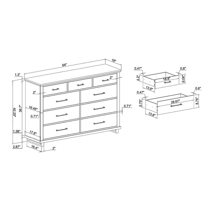 Set camera da letto in 3 pezzi stile fattoria - 2 comodini e 1 cassettiera
