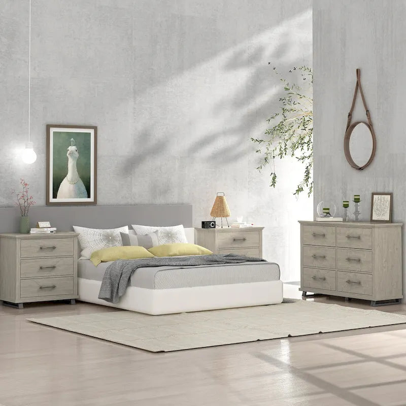 Set camera da letto in 3 pezzi stile fattoria - 2 comodini e 1 cassettiera