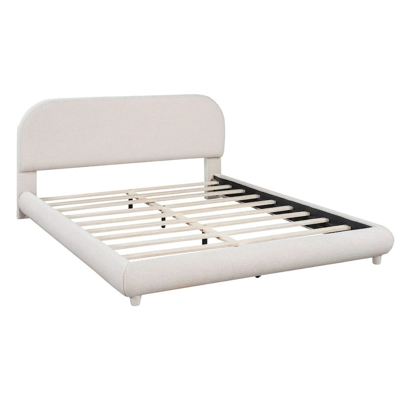 Teddy Fleece Queen Size Upholstered Platform Bed with Thick Fabric