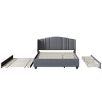Letto imbottito in lino Queen Size con letto estraibile singolo e 2 cassetti