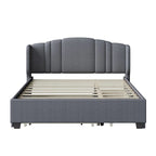 Letto imbottito in lino Queen Size con letto estraibile singolo e 2 cassetti