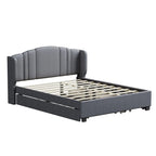 Letto imbottito in lino Queen Size con letto estraibile singolo e 2 cassetti