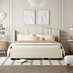 Letto imbottito in lino Queen Size con letto estraibile singolo e 2 cassetti