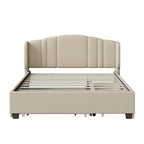 Letto imbottito in lino Queen Size con letto estraibile singolo e 2 cassetti