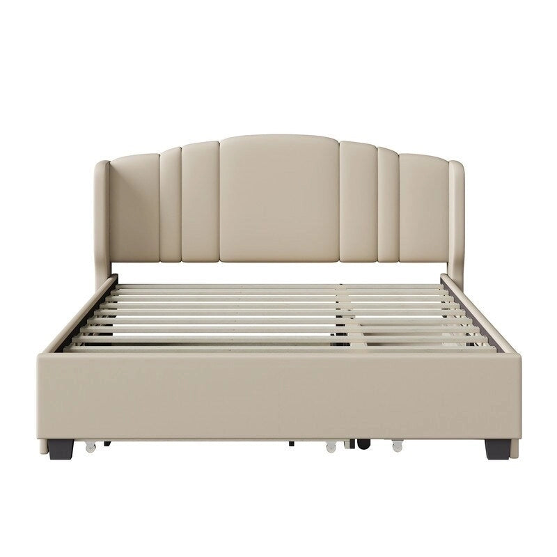 Letto imbottito in lino Queen Size con letto estraibile singolo e 2 cassetti