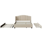 Letto imbottito in lino Queen Size con letto estraibile singolo e 2 cassetti