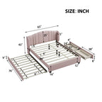 Letto imbottito in lino Queen Size con letto estraibile singolo e 2 cassetti