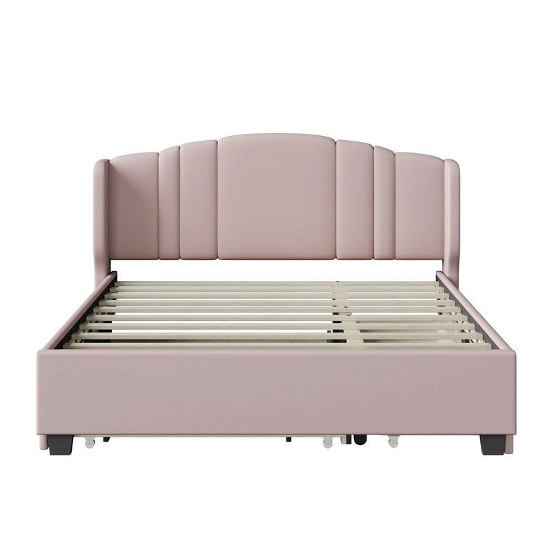 Letto imbottito in lino Queen Size con letto estraibile singolo e 2 cassetti