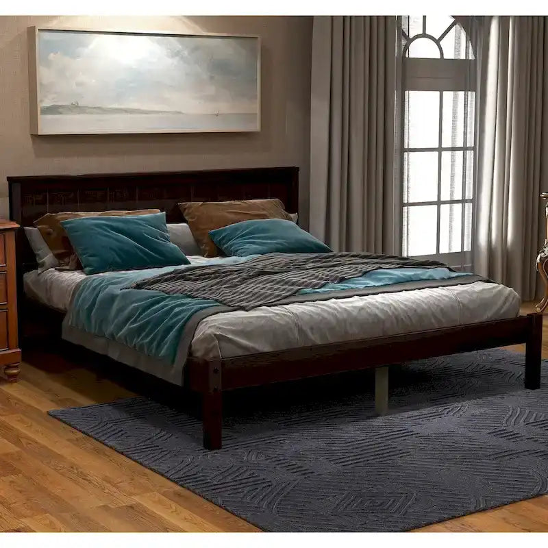 Base letto a piattaforma con testiera, supporto a doghe in legno, non necessita di box spring