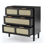 Grondin Mid-Century Modern Boho Style 3 Rattan Drawers Chest with MDF Frame and Solid Wood Legs, Chest of Drawers