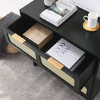 Grondin Mid-Century Modern Boho Style 3 Rattan Drawers Chest with MDF Frame and Solid Wood Legs, Chest of Drawers