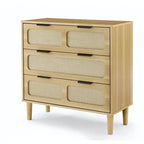 Grondin Mid-Century Modern Boho Style 3 Rattan Drawers Chest with MDF Frame and Solid Wood Legs, Chest of Drawers