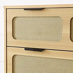 Grondin Mid-Century Modern Boho Style 3 Rattan Drawers Chest with MDF Frame and Solid Wood Legs, Chest of Drawers