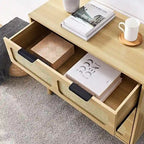 Grondin Mid-Century Modern Boho Style 3 Rattan Drawers Chest with MDF Frame and Solid Wood Legs, Chest of Drawers