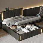 Upholstered Bed with Hydraulic Storage System and USB Charging Station