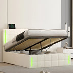 Upholstered Bed with Hydraulic Storage System and USB Charging Station