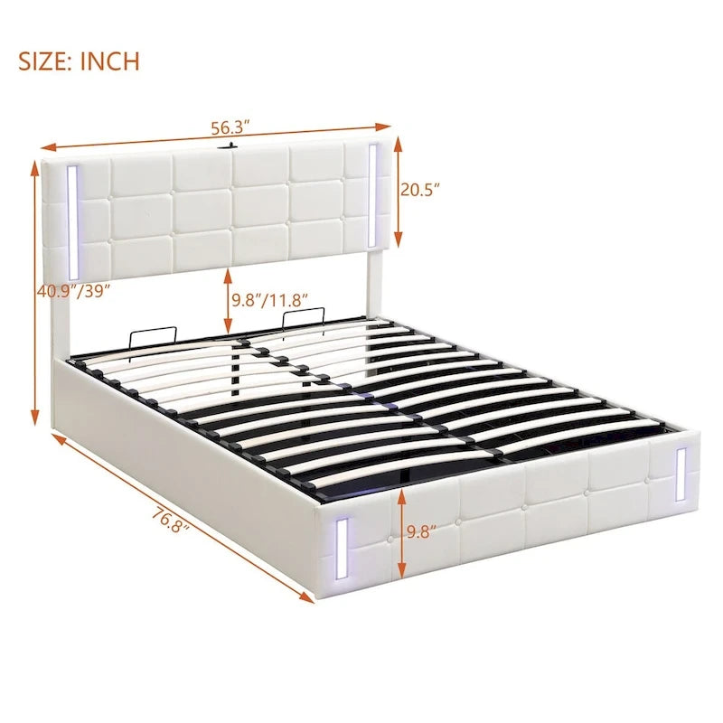 Upholstered Bed with Hydraulic Storage System and USB Charging Station