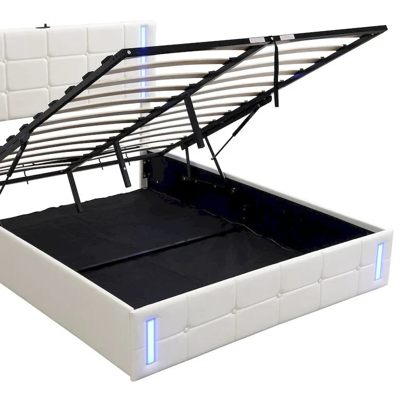 Upholstered Bed with Hydraulic Storage System and USB Charging Station
