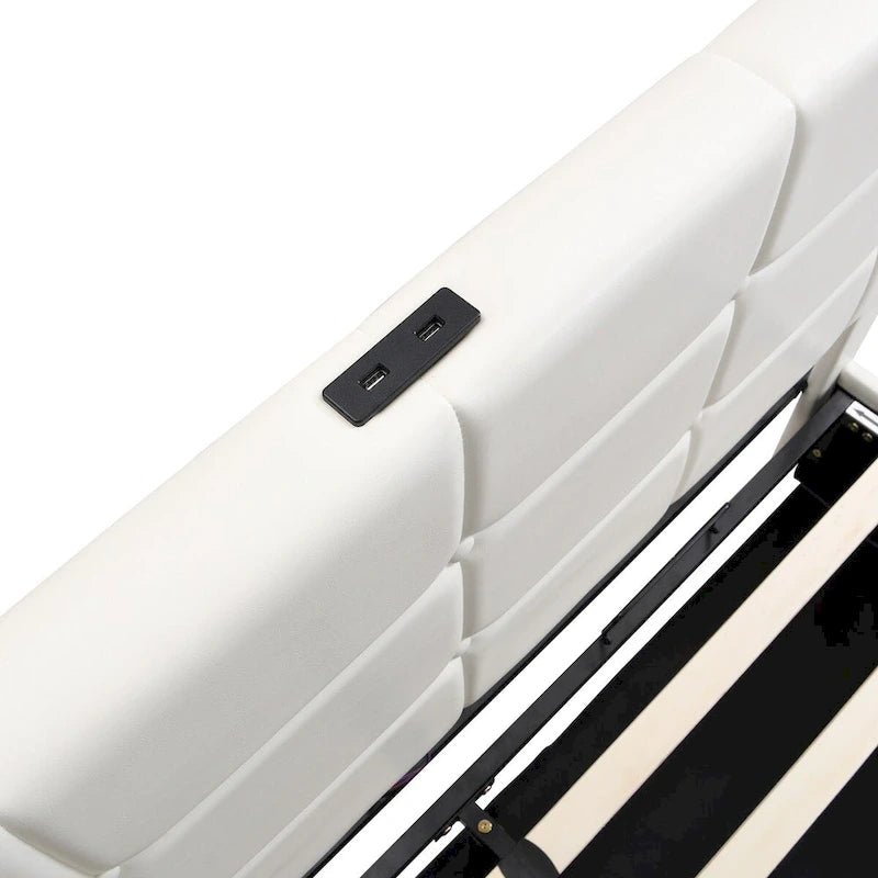 Upholstered Bed with Hydraulic Storage System and USB Charging Station