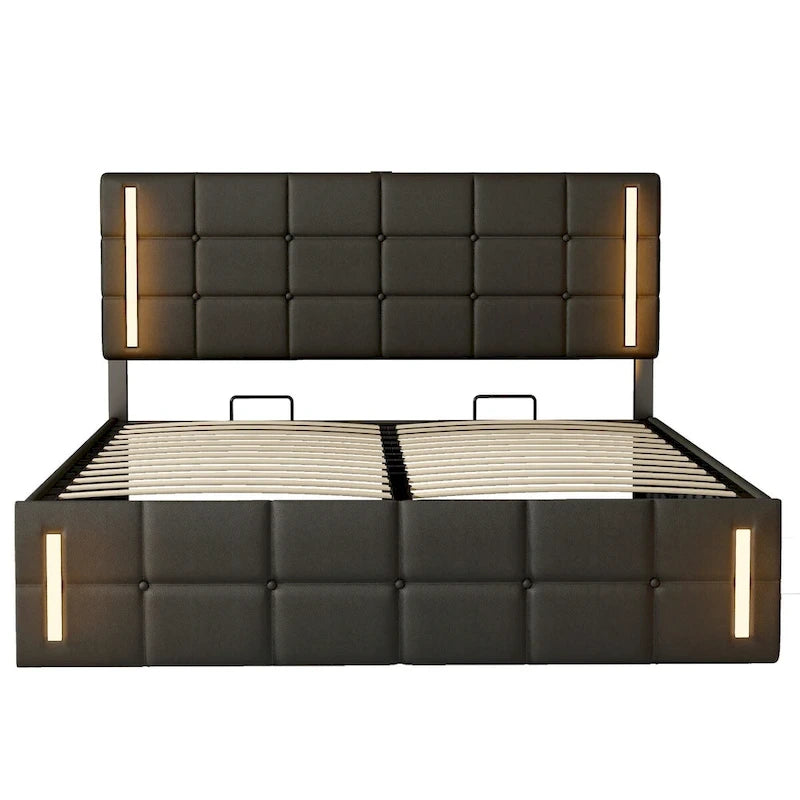 Upholstered Bed with Hydraulic Storage System and USB Charging Station