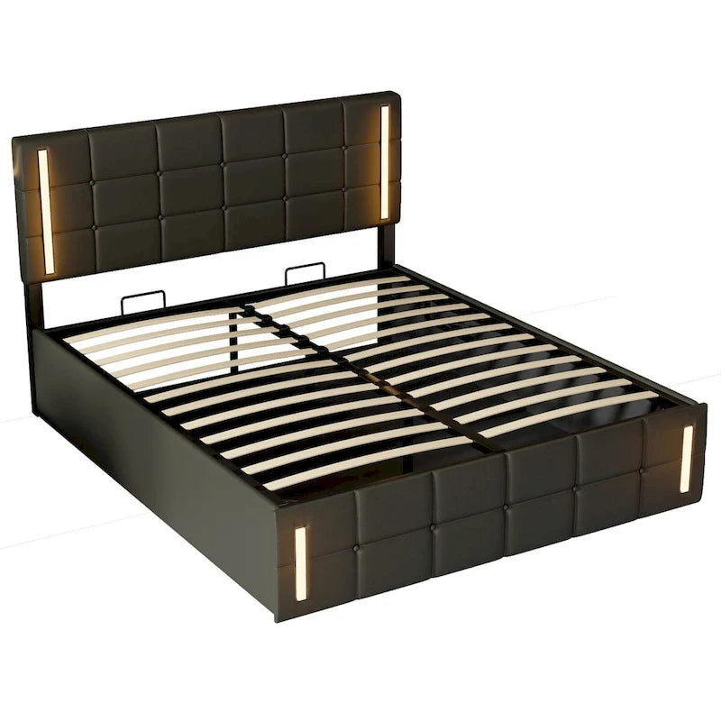 Upholstered Bed with Hydraulic Storage System and USB Charging Station