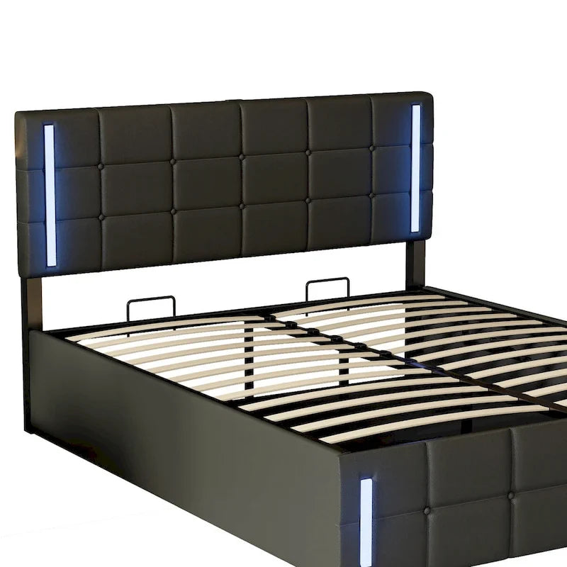 Upholstered Bed with Hydraulic Storage System and USB Charging Station