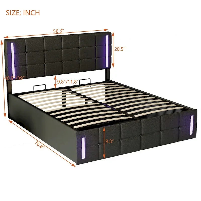 Upholstered Bed with Hydraulic Storage System and USB Charging Station