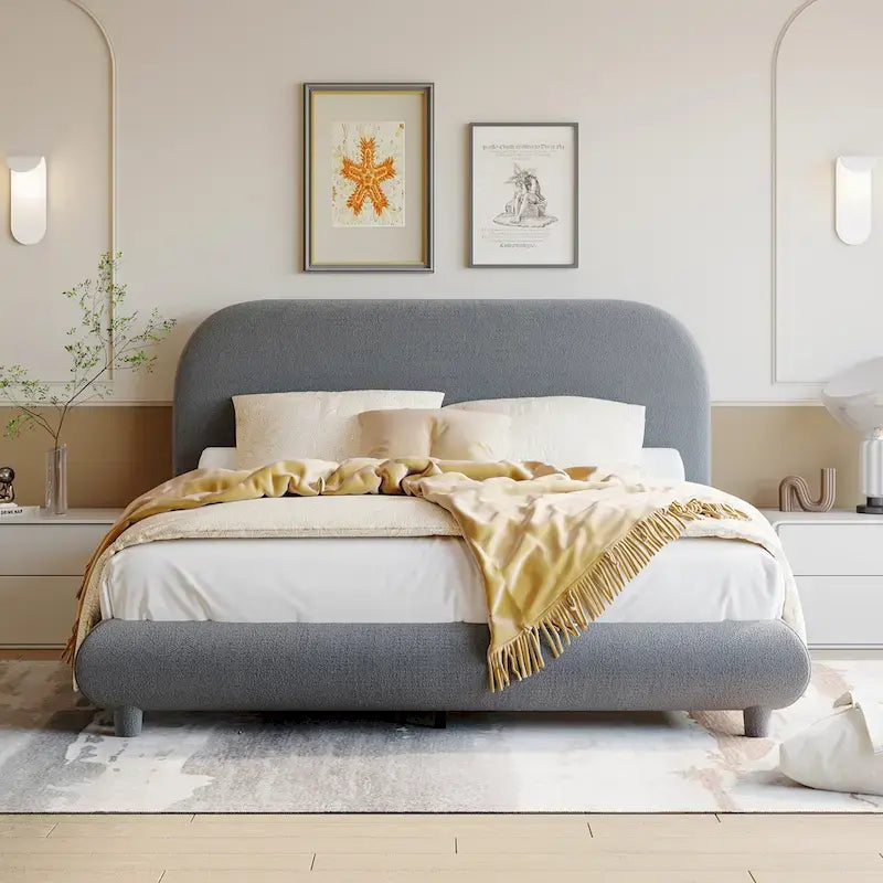 Letto a piattaforma imbottito matrimoniale con tessuto spesso